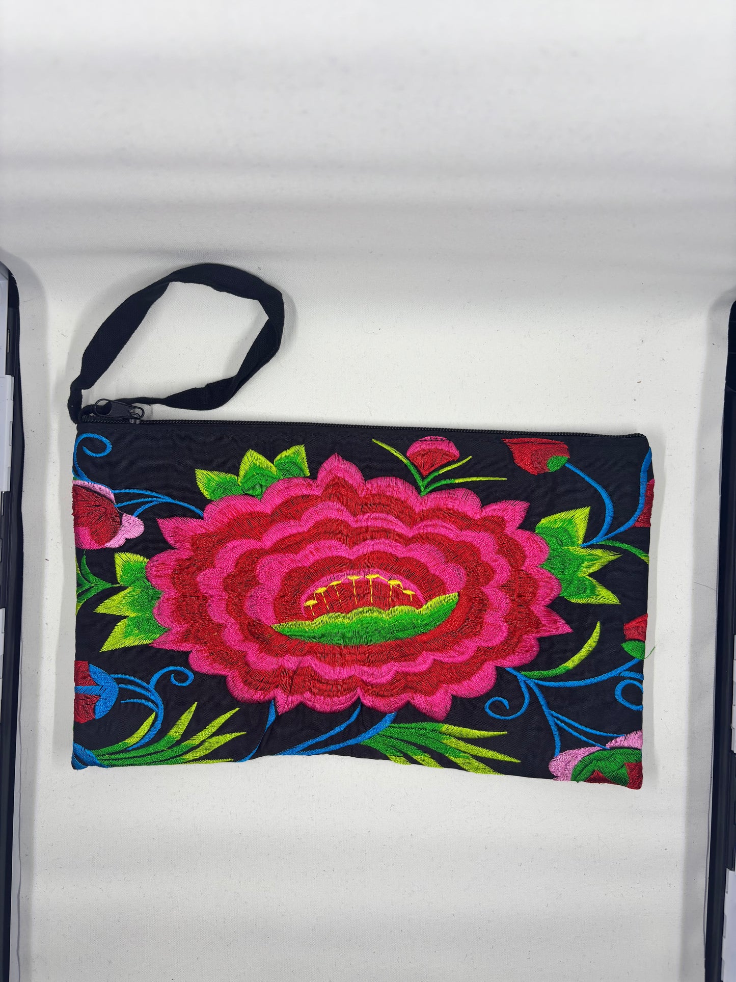 Large Embroidered Zip Clutch