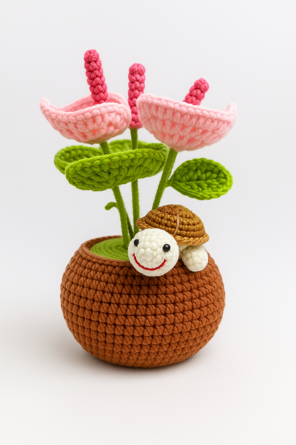 Crochet Lily Pad Flower with Turtle Flower Pot