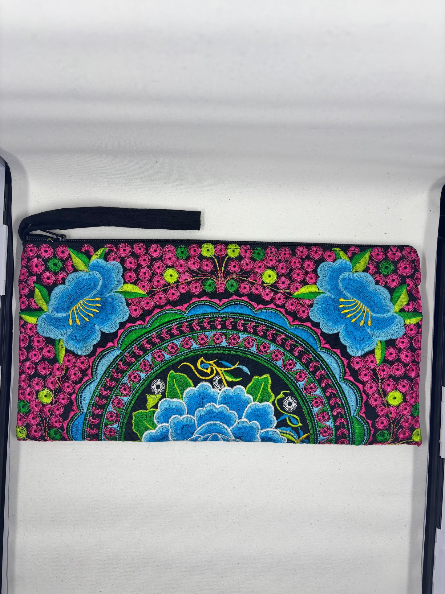 Extra Large Embroidered Zip Clutch