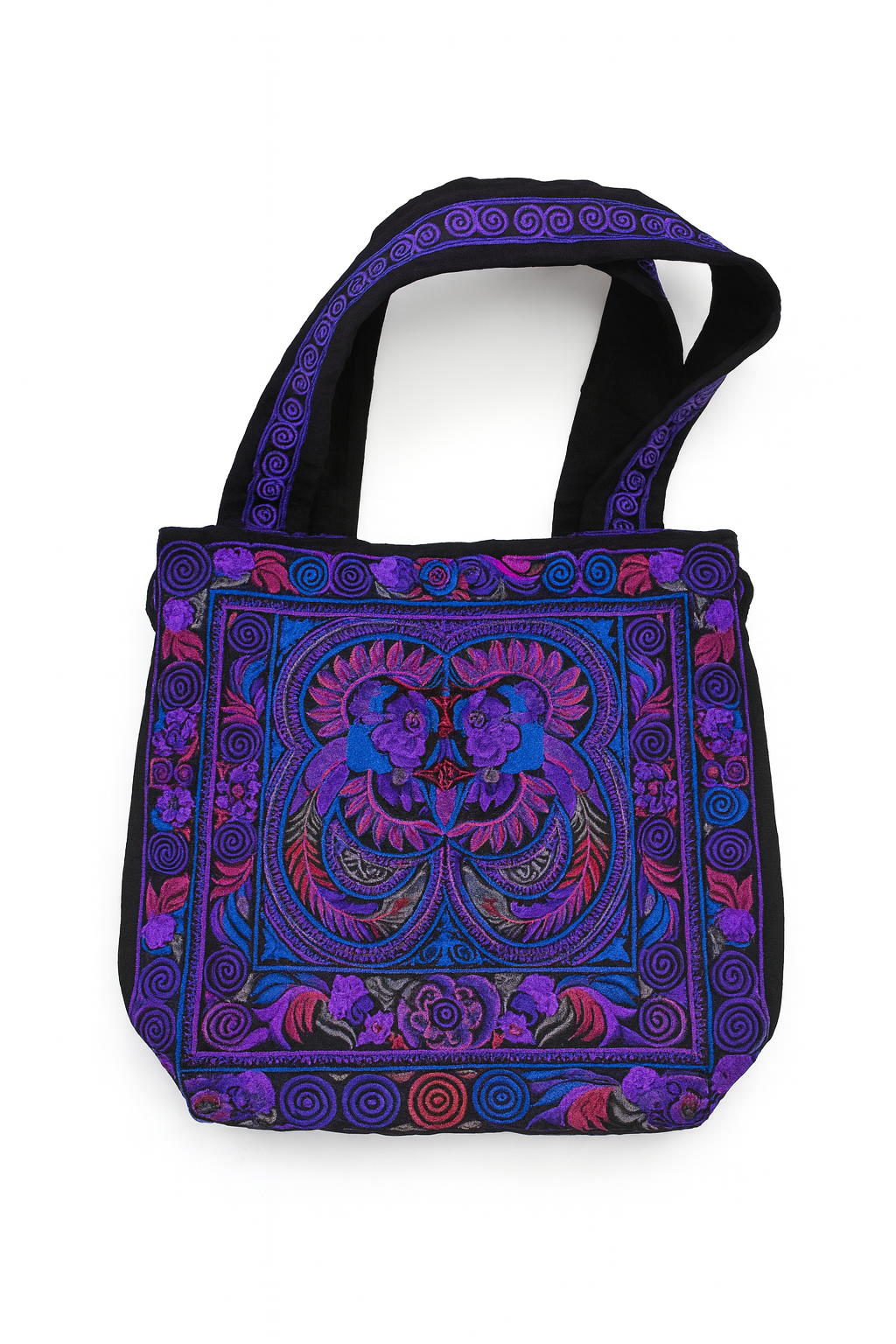 Embroidered Boho Mandala Tote Bag-Deep Purple and blue Artisan Design
