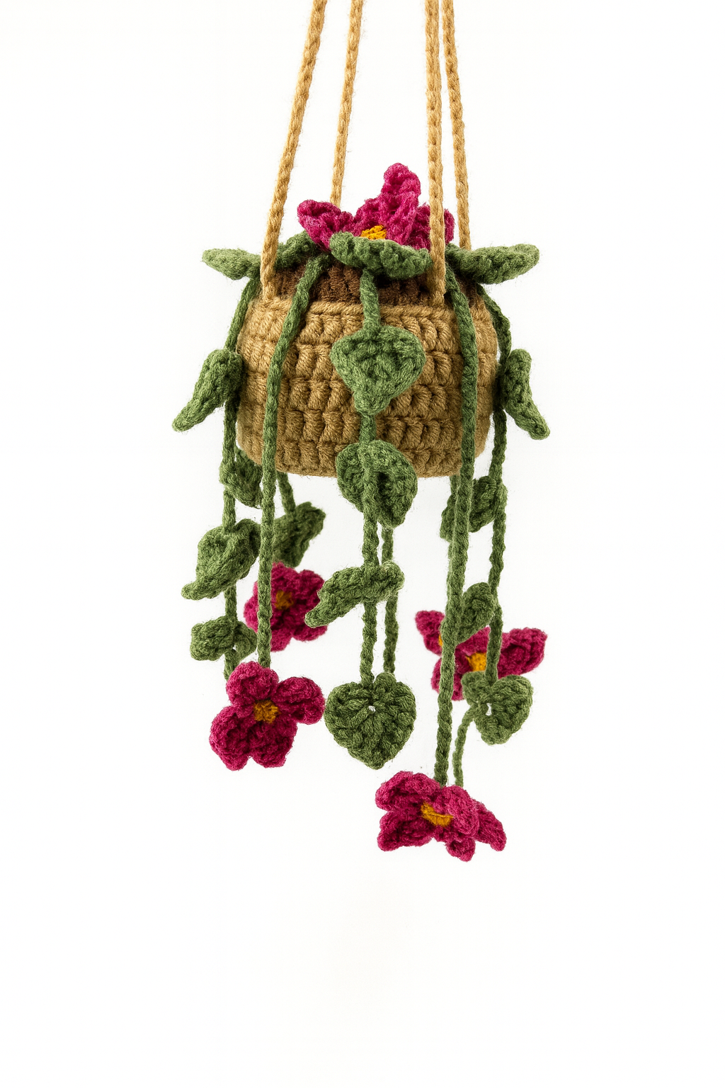 Crochet Hanging Pink Petunia Basket