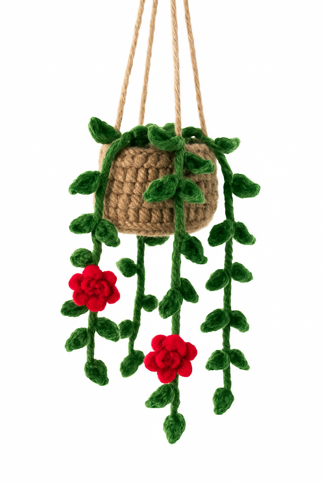 Crochet Red Blossoms Hanging Plant
