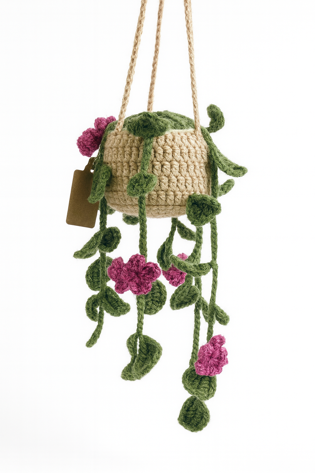 Crochet Hanging Flower Pot-Pink Blossom Vine Plant