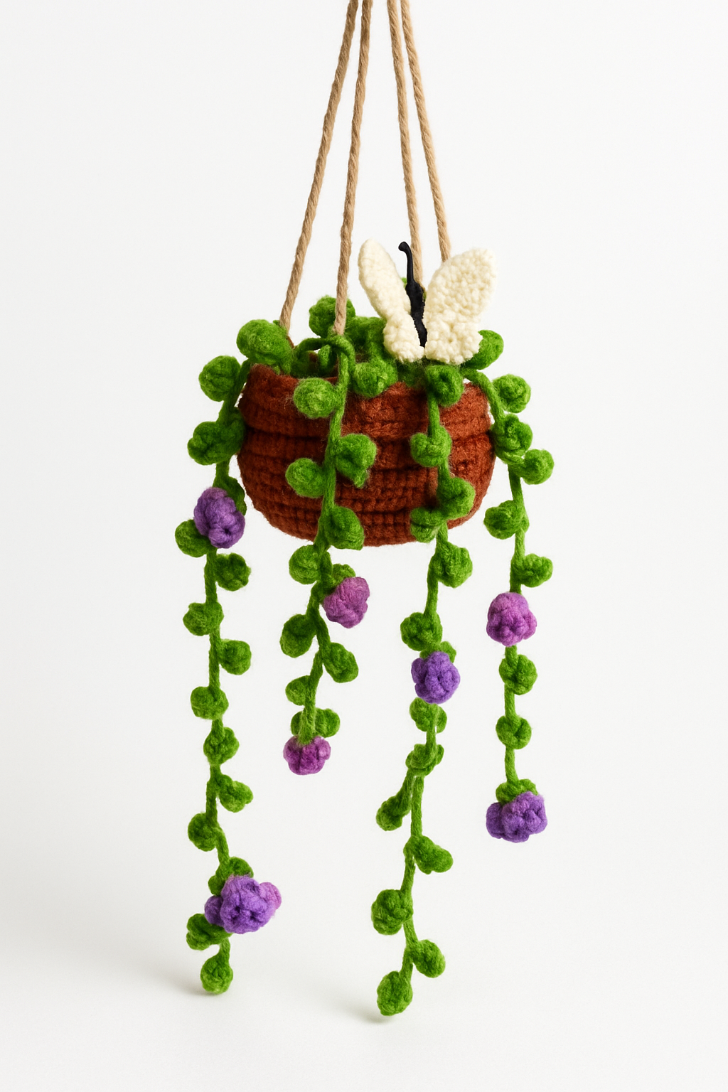 Crochet Hanging Basket-“Lavender Trails” with Butterfly Accent