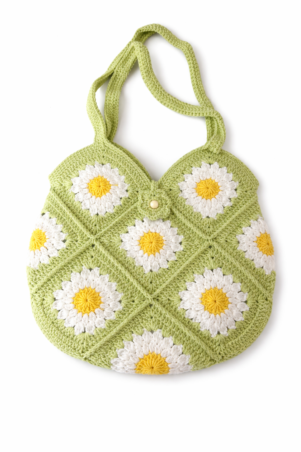 Green Daisy Crochet Tote Bag