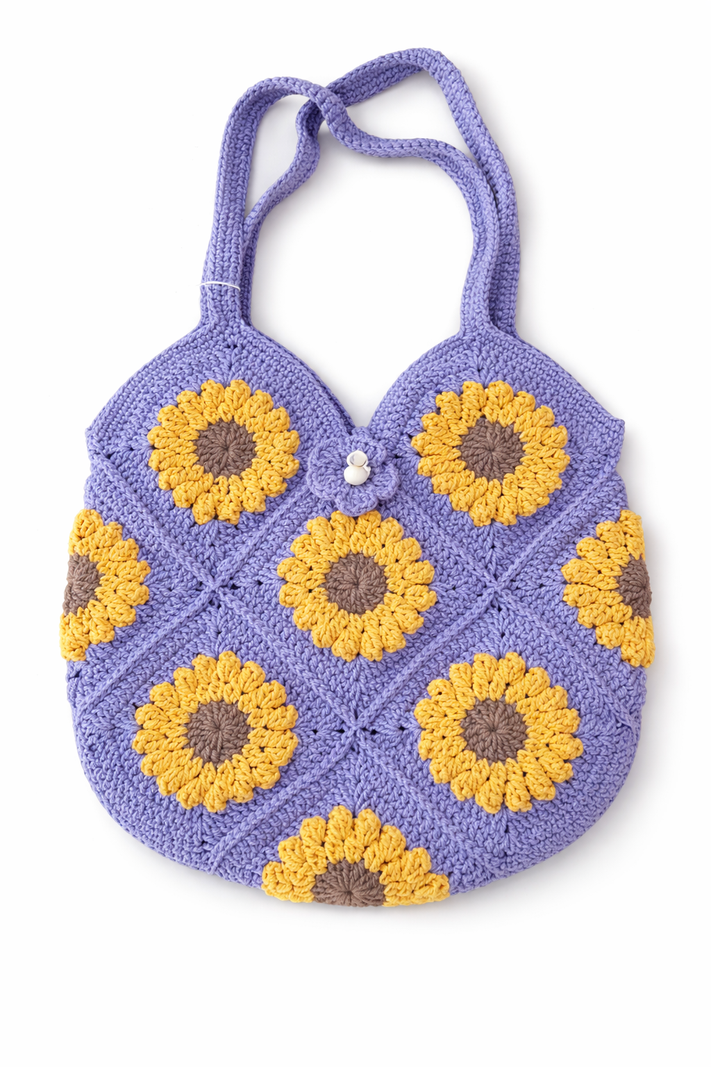 Handmade Crochet Small Lavender Sunflower Granny Square Tote Bag