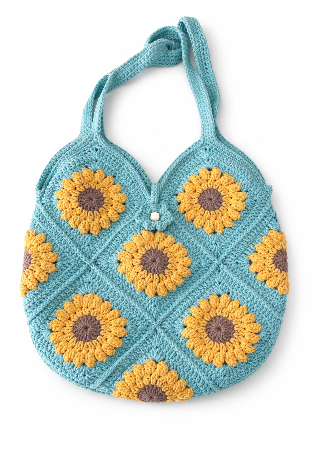 Handmade Small Crochet Teal Sunflower Tote Bag