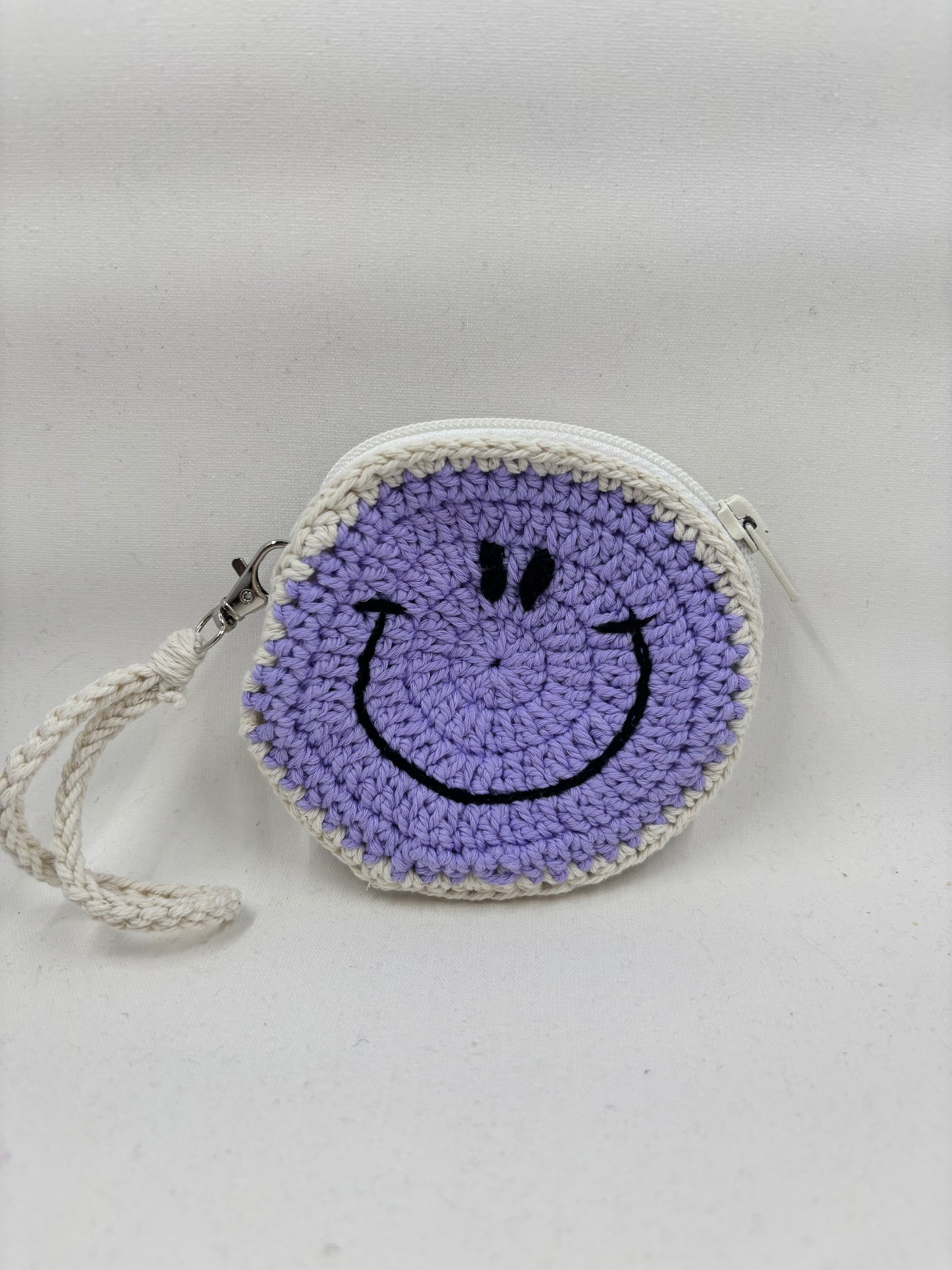 Crochet Round Lavender Smiley Face Coin Purse