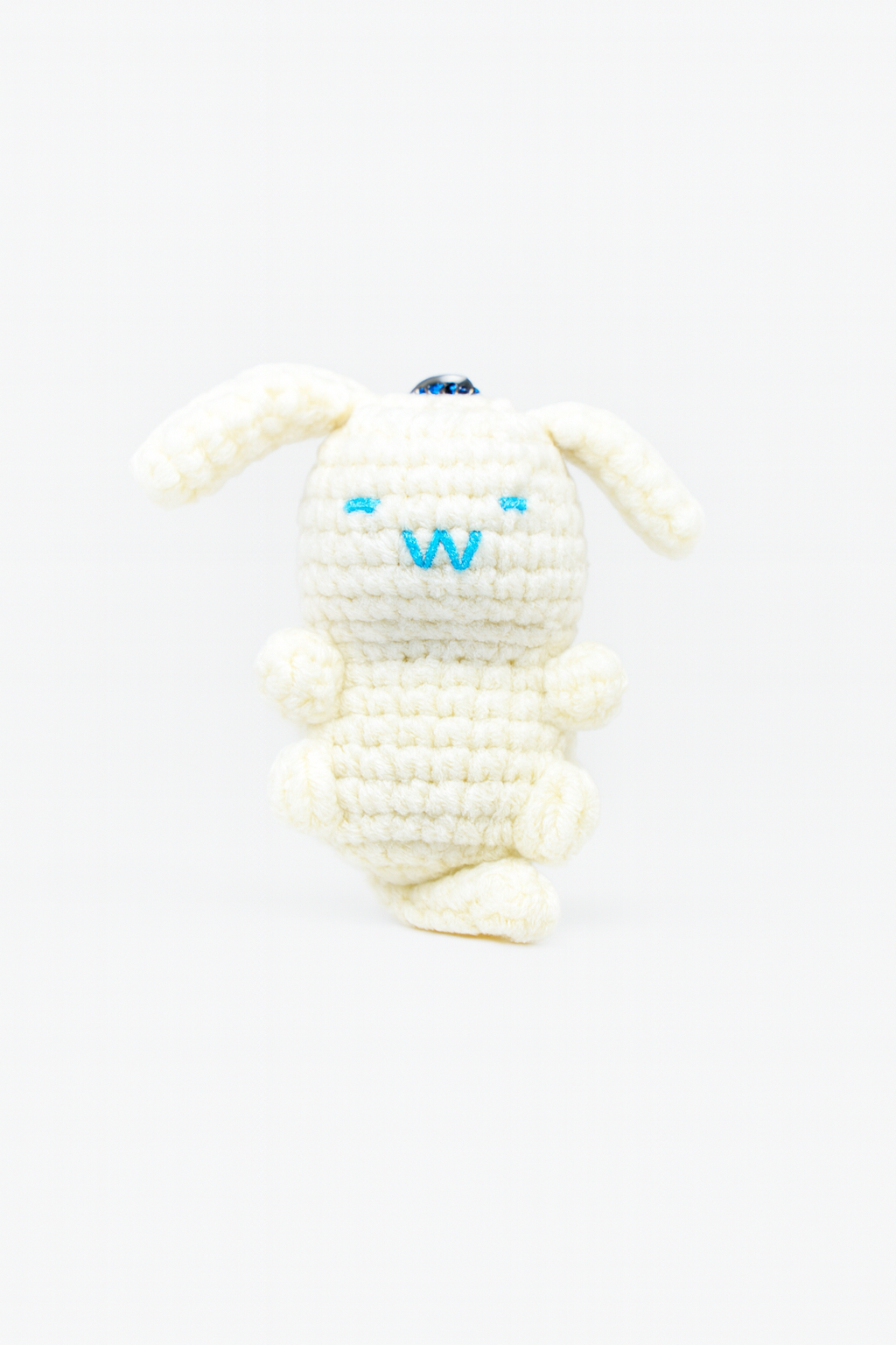 Crochet White Rabbit with Blue Face Keychain