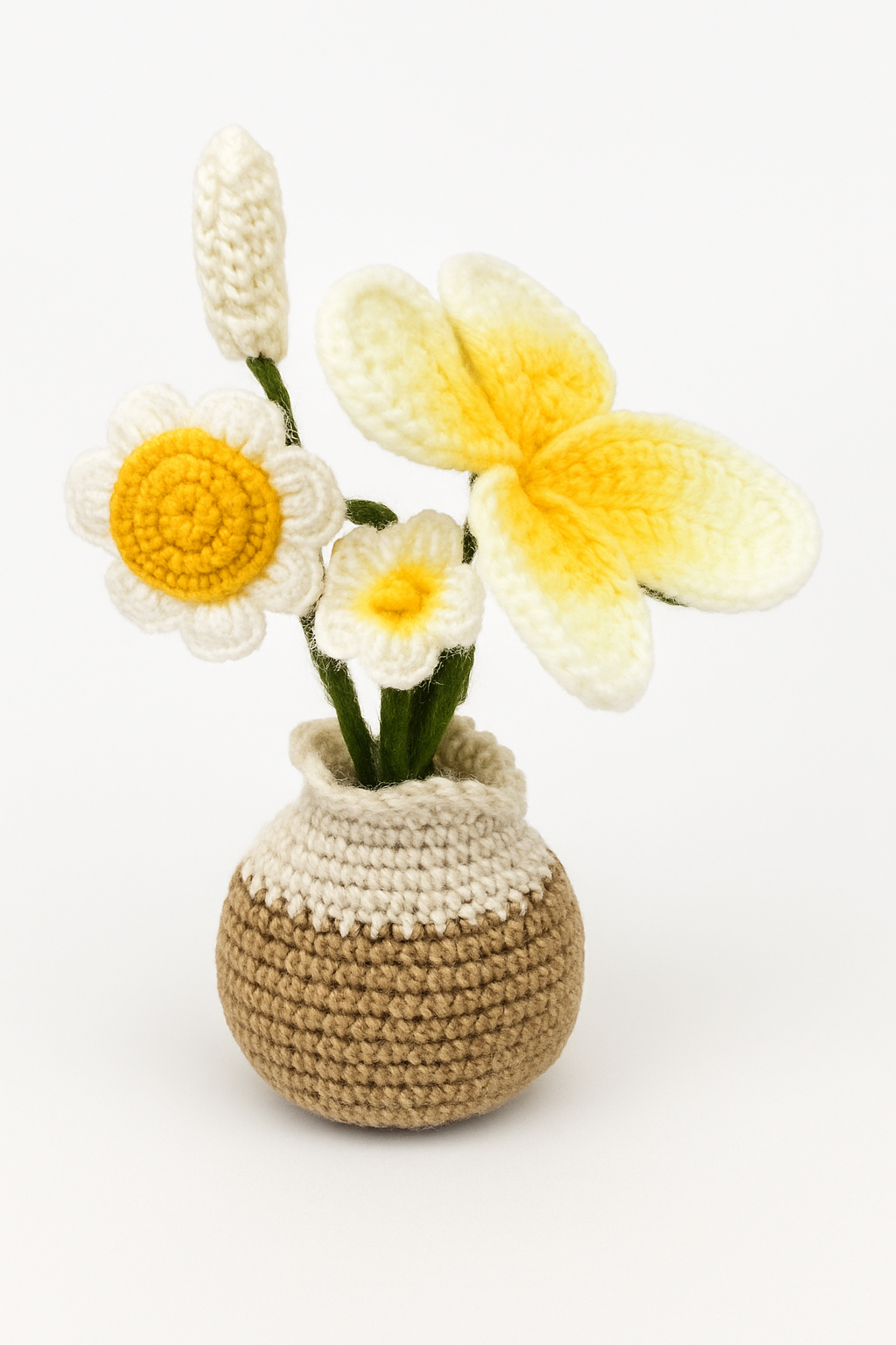 Yellow Crochet Multi Flower Arrangement in Vase