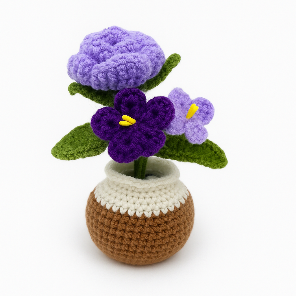 Purple Crochet Multi Flower Arrangement in Vase