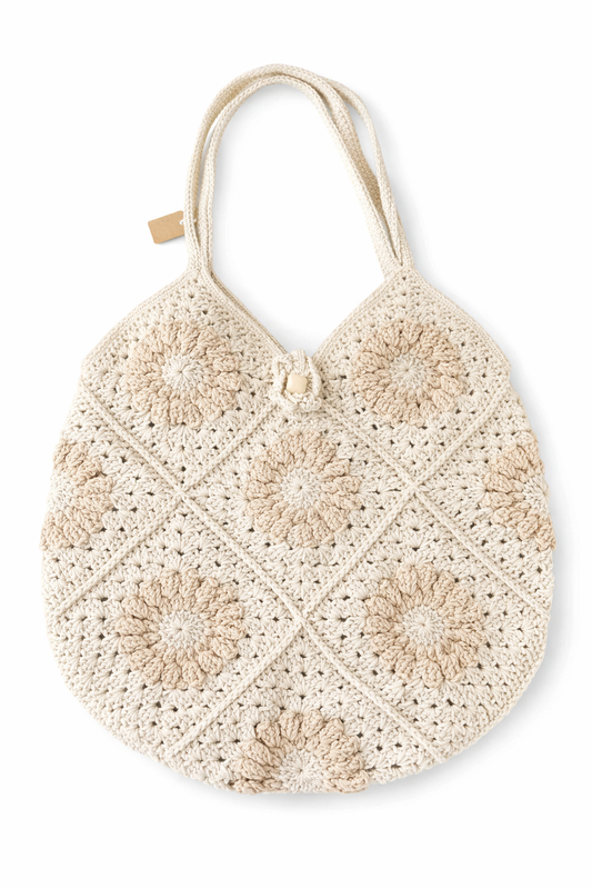 Crochet Neutral Flower Tote Bag