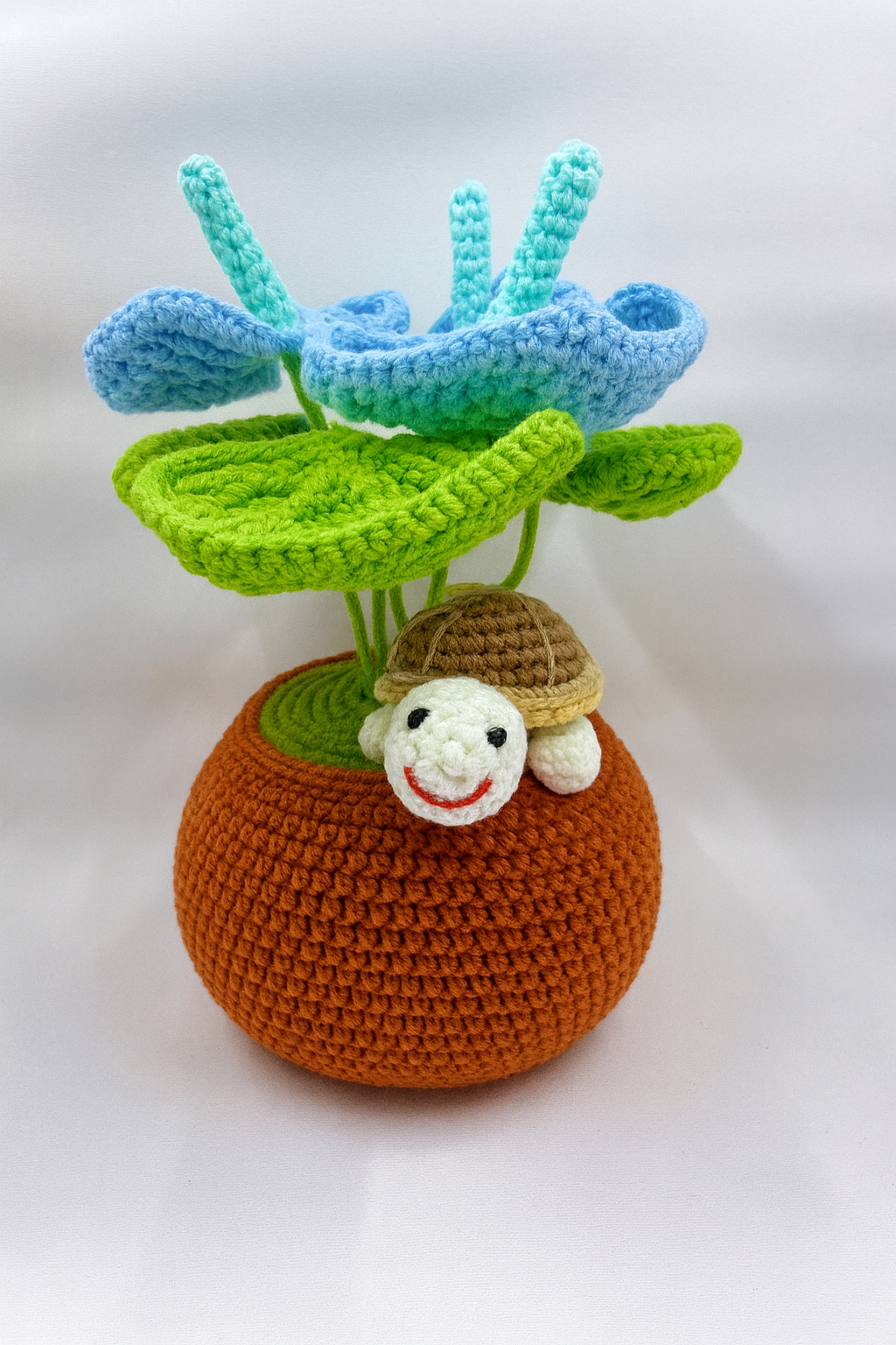 Crochet Lily Pad Flower with Turtle Flower Pot