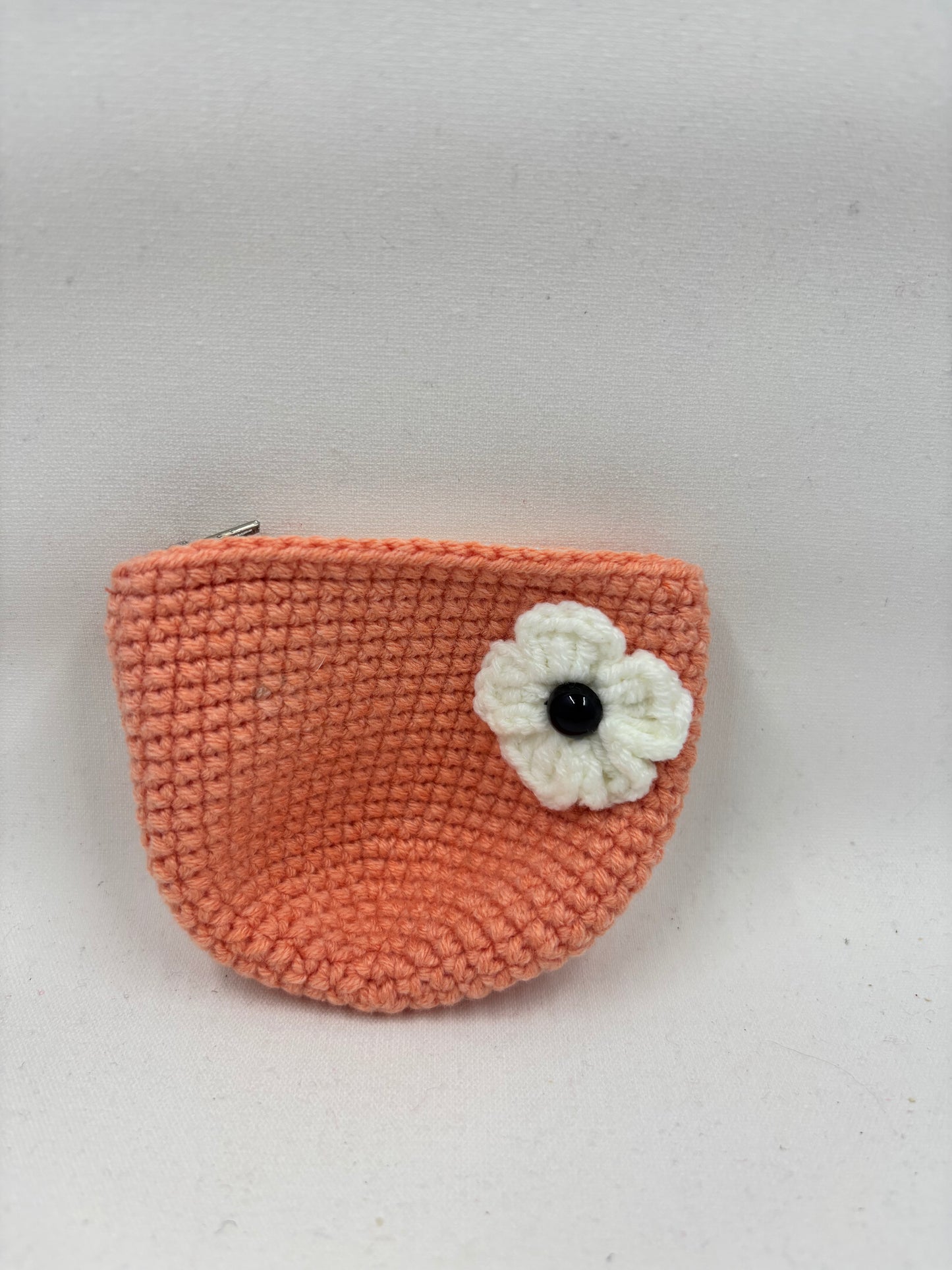 Handmade Crochet Coin Purse with Flower Accent