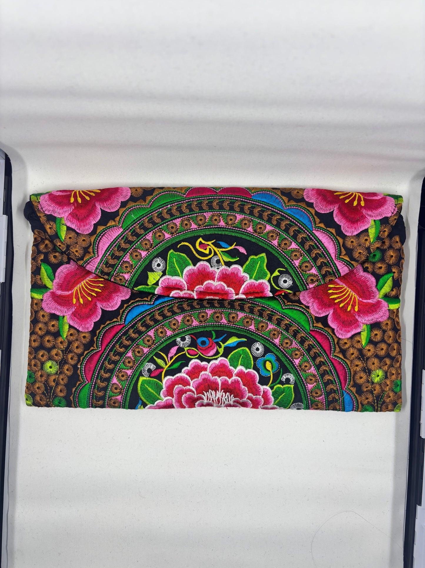 Large Colorful Embroidered Clutch-Handmade Statement Bag