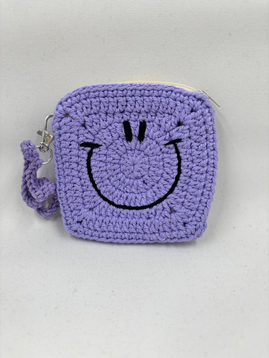 Crochet Smiley Face Lavender Coin Purse