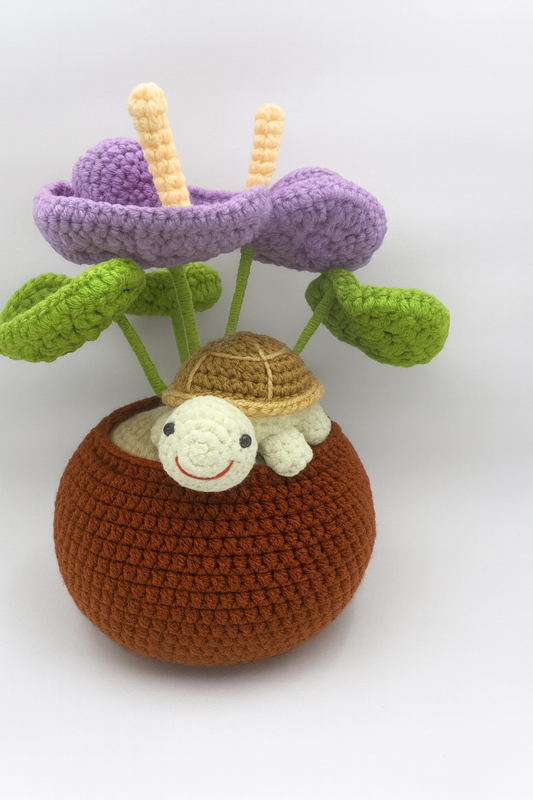 Crochet Lily Pad Flower with Turtle Flower Pot