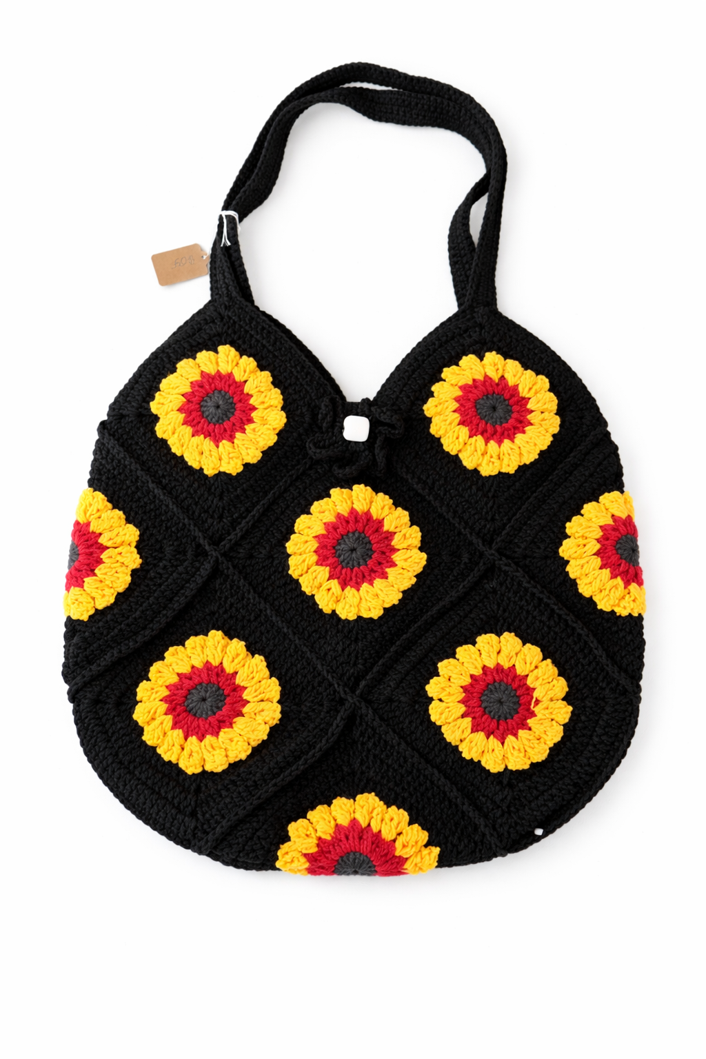 Crochet Black Sunflower Tote Bag