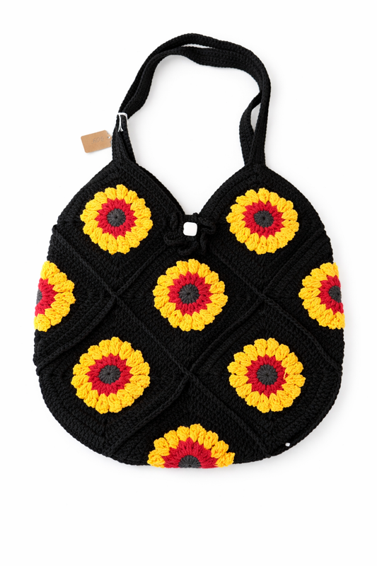 Crochet Black Sunflower Tote Bag
