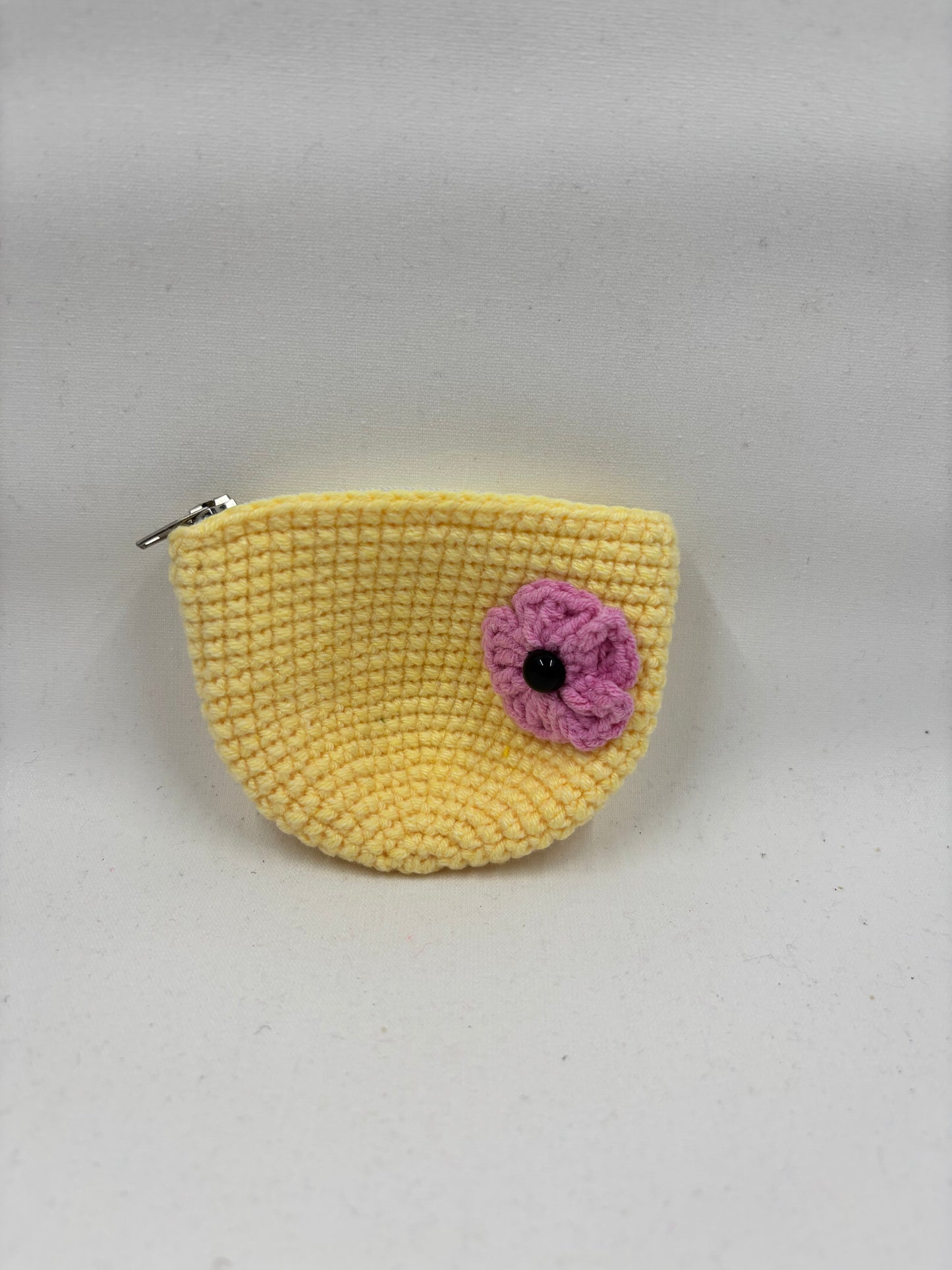 Handmade Crochet Coin Purse with Flower Accent