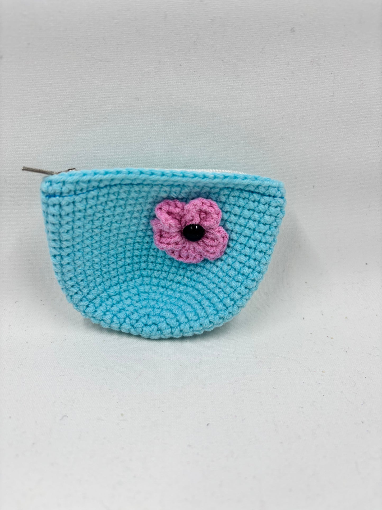 Handmade Crochet Coin Purse with Flower Accent
