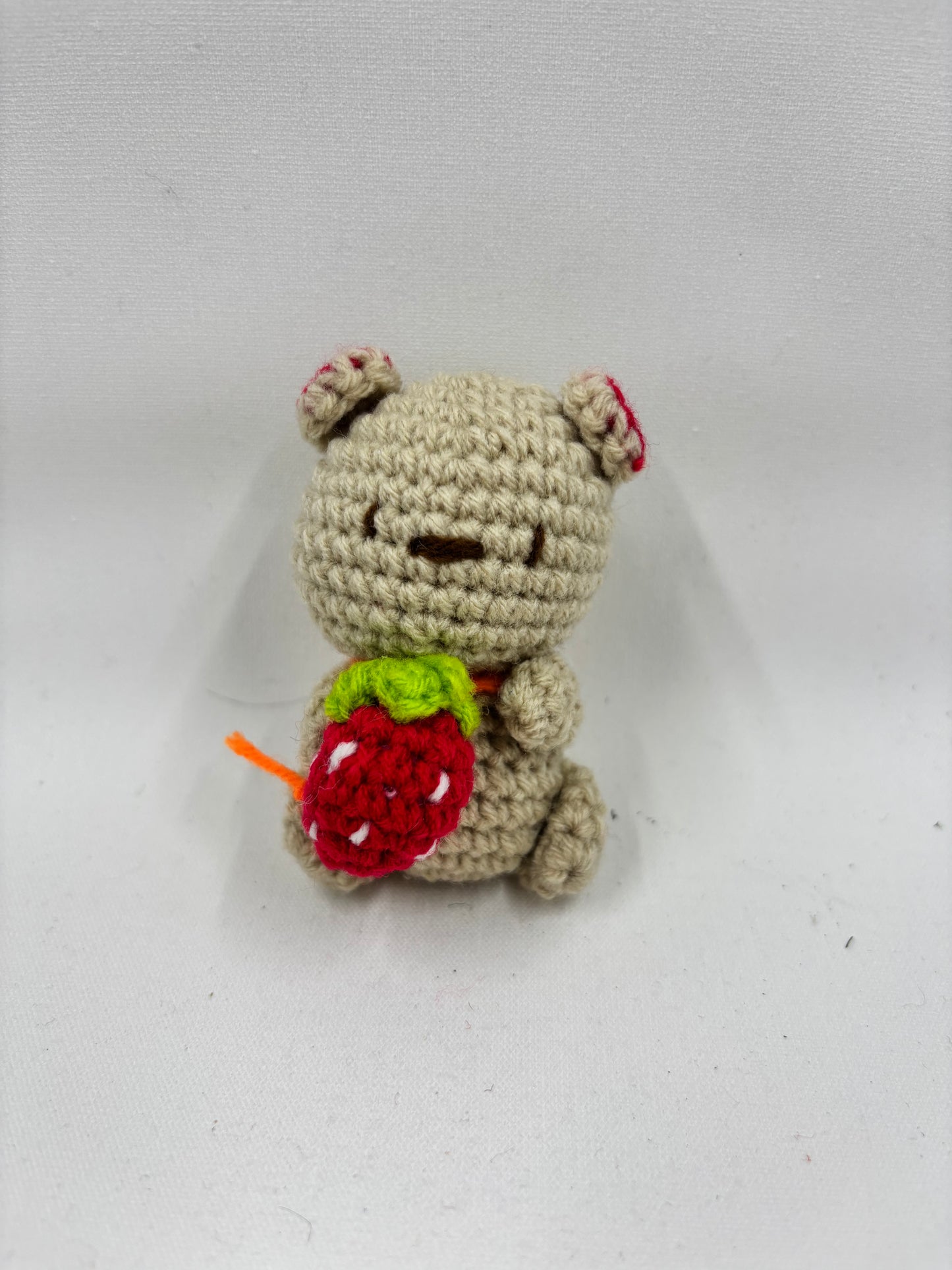 Crochet Bear with Strawberry and Scarf Keychain
