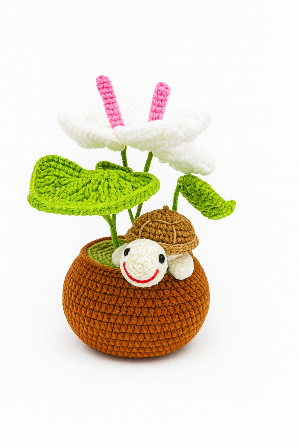 Crochet Lily Pad Flower with Turtle Flower Pot
