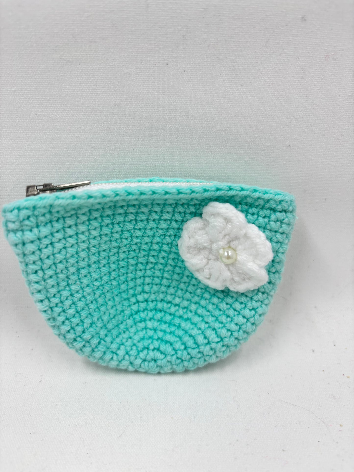 Handmade Crochet Coin Purse with Flower Accent