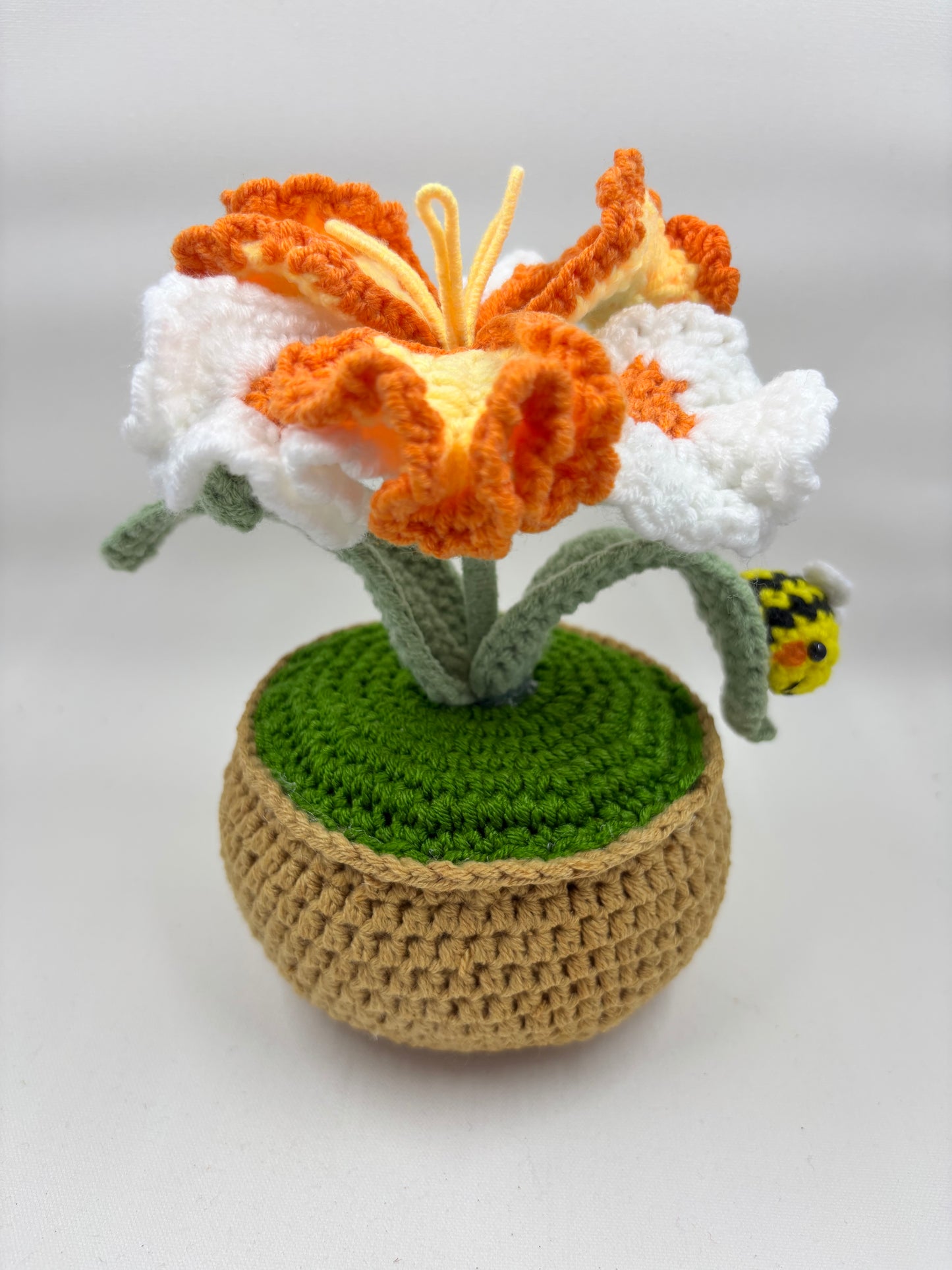 Crochet Hibiscus Flower Pot with Bee