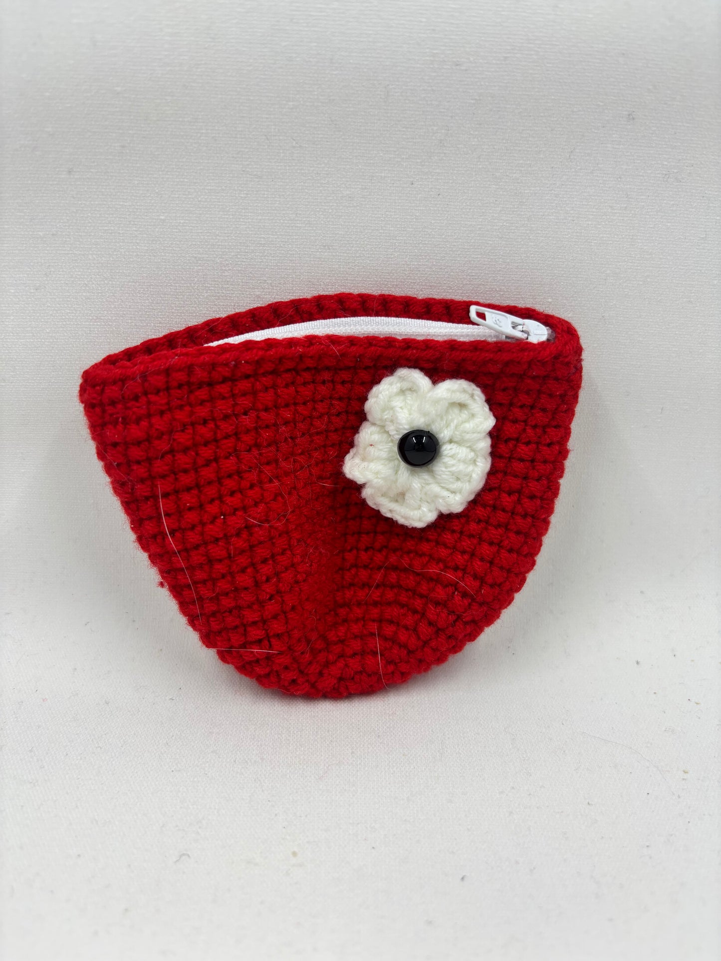 Handmade Crochet Coin Purse with Flower Accent