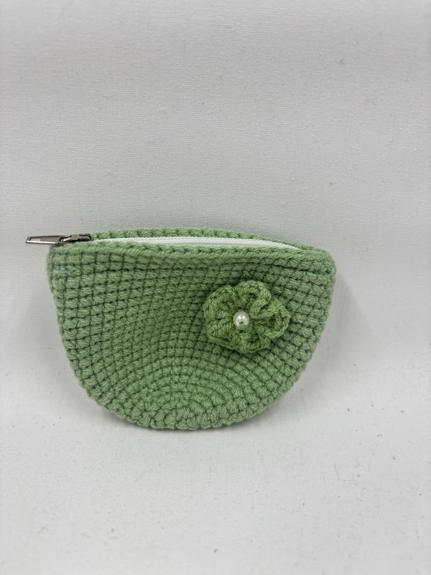 Handmade Crochet Coin Purse with Flower Accent