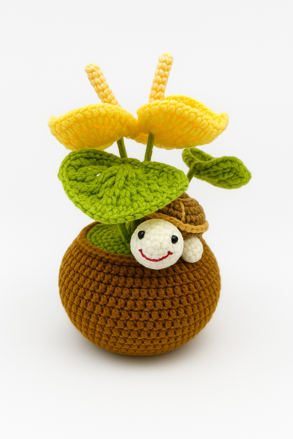 Crochet Lily Pad Flower with Turtle Flower Pot