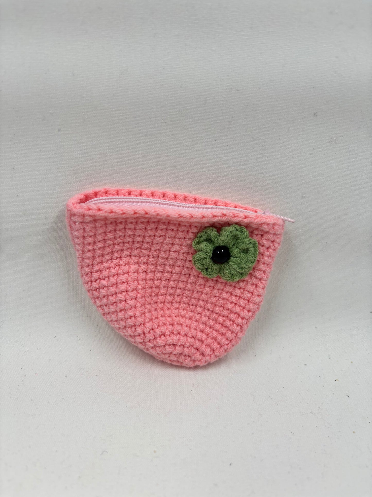 Handmade Crochet Coin Purse with Flower Accent