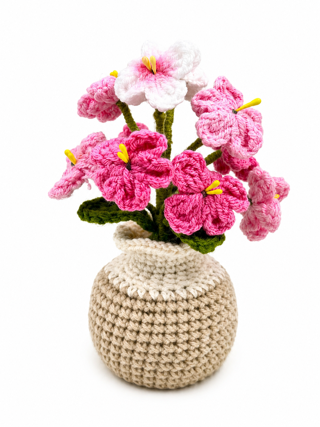 Handmade Crochet Cherry Blossom Arrangement in Pot