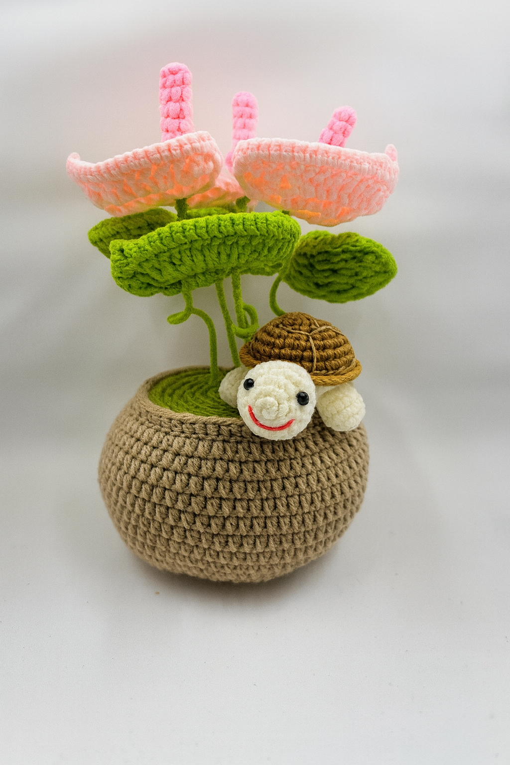 Crochet Lily Pad Flower with Turtle Flower Pot