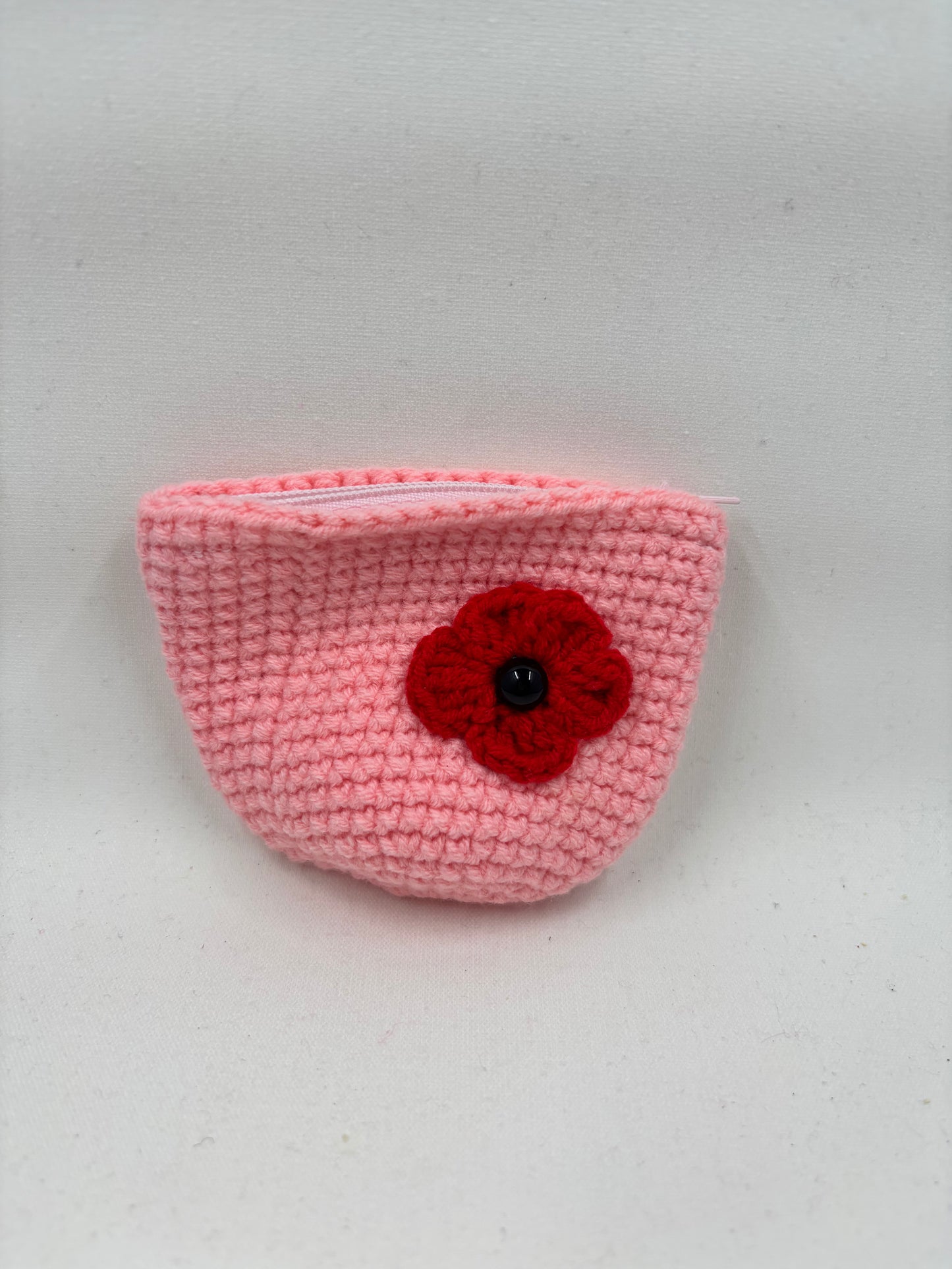 Handmade Crochet Coin Purse with Flower Accent