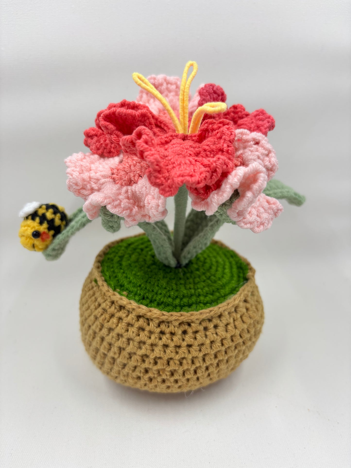 Crochet Hibiscus Flower Pot with Bee