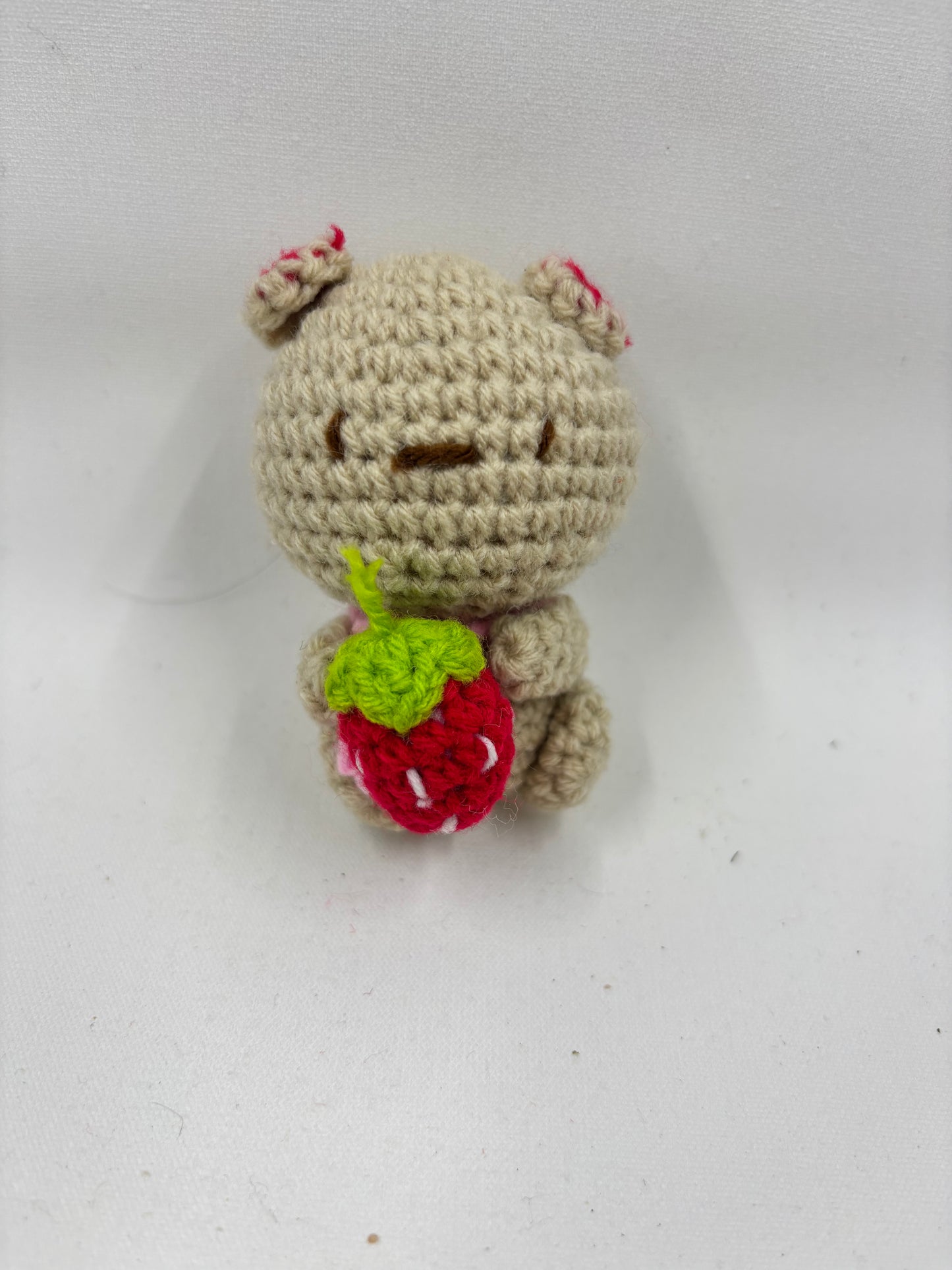 Crochet Bear with Strawberry and Scarf Keychain