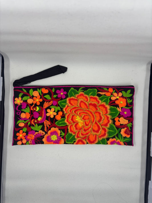 Large Embroidered Zip Clutch