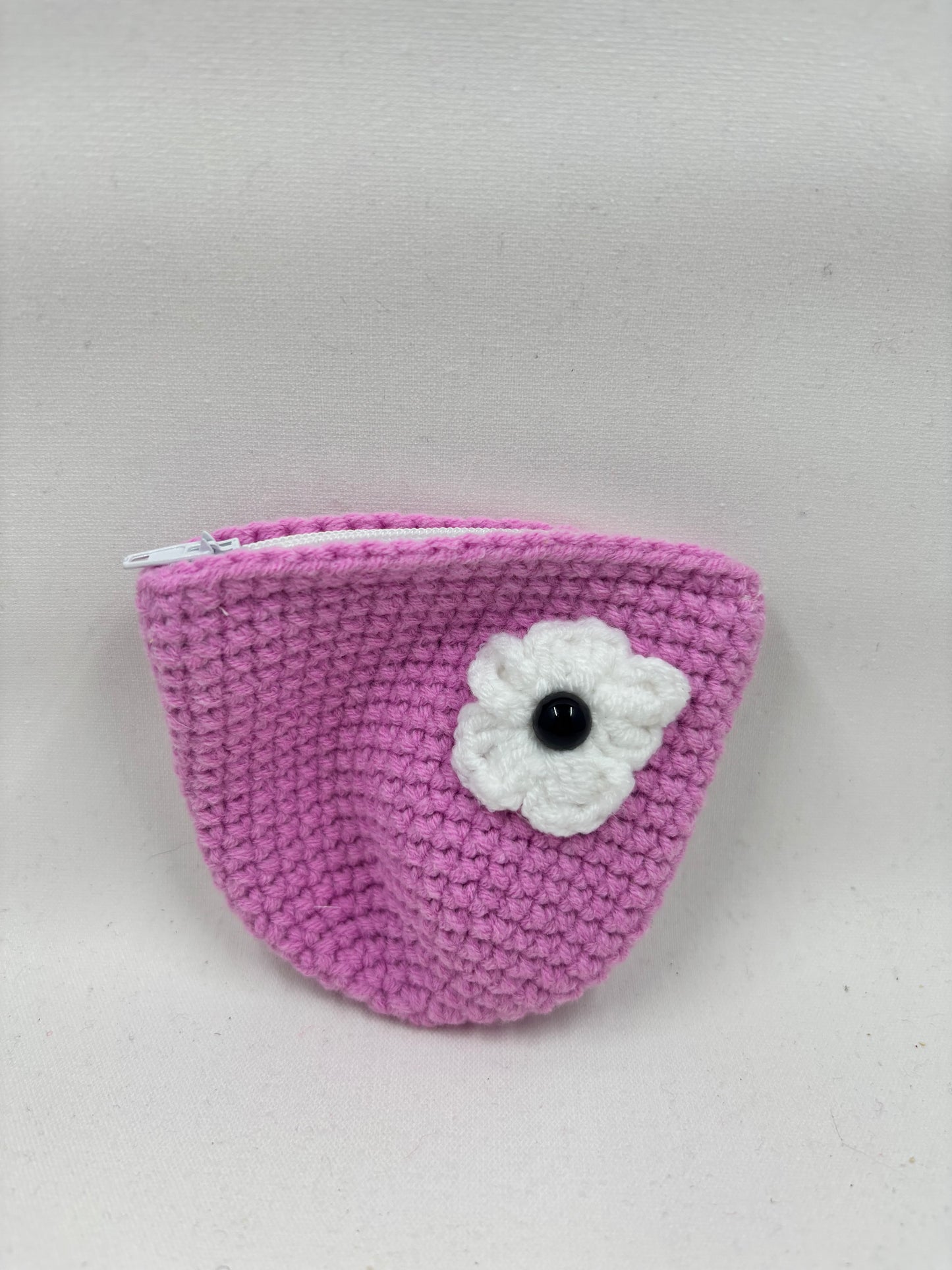 Handmade Crochet Coin Purse with Flower Accent