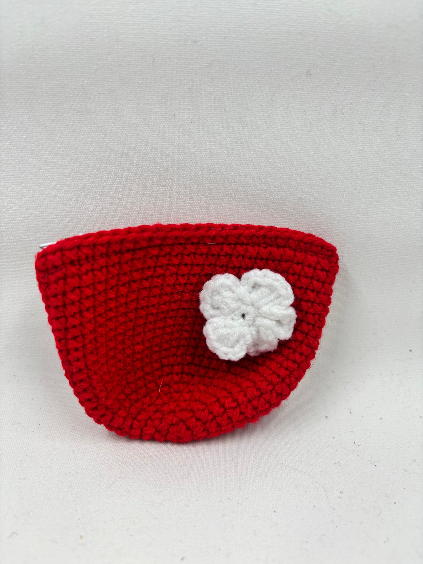 Handmade Crochet Coin Purse with Flower Accent