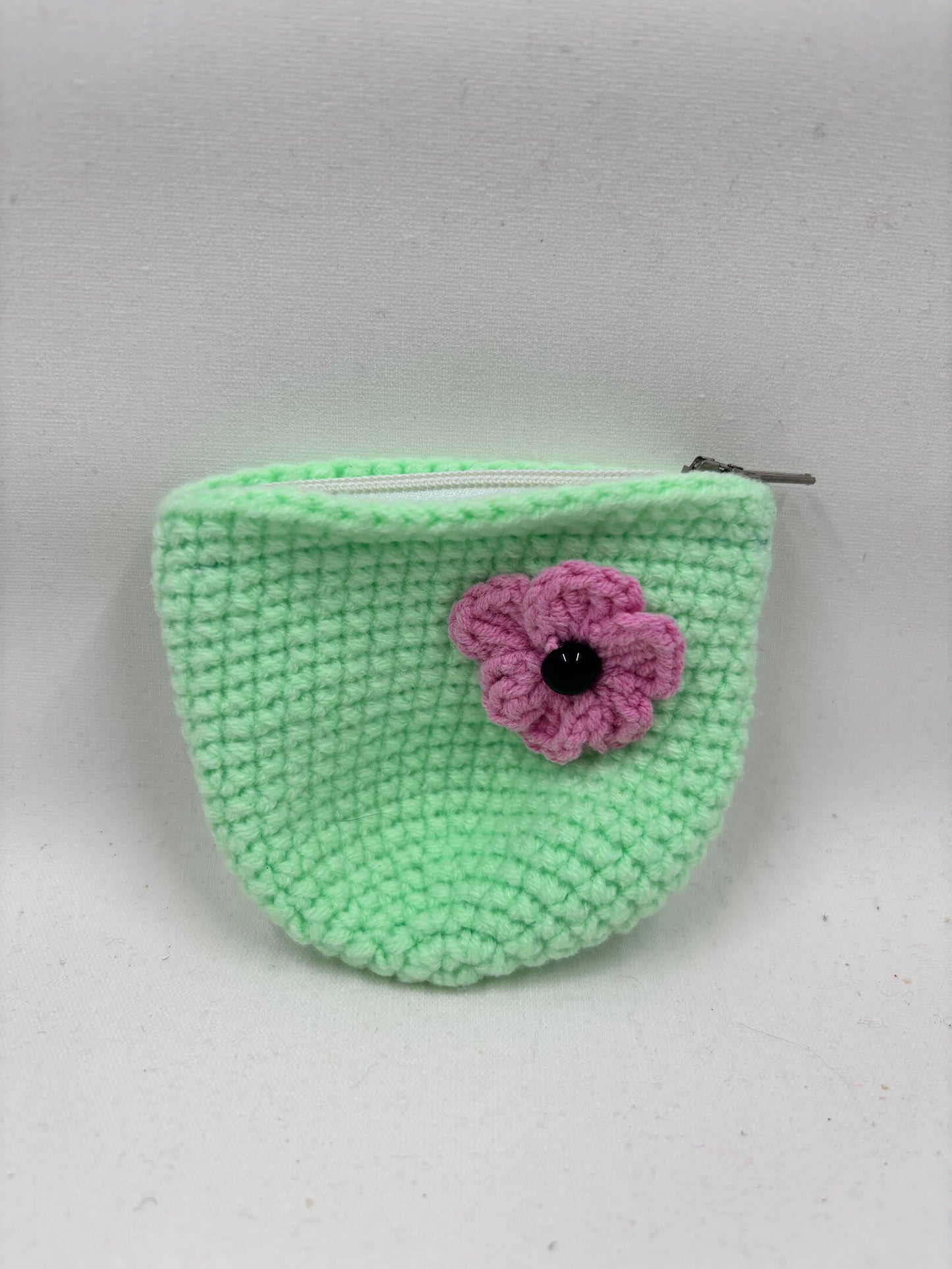 Handmade Crochet Coin Purse with Flower Accent