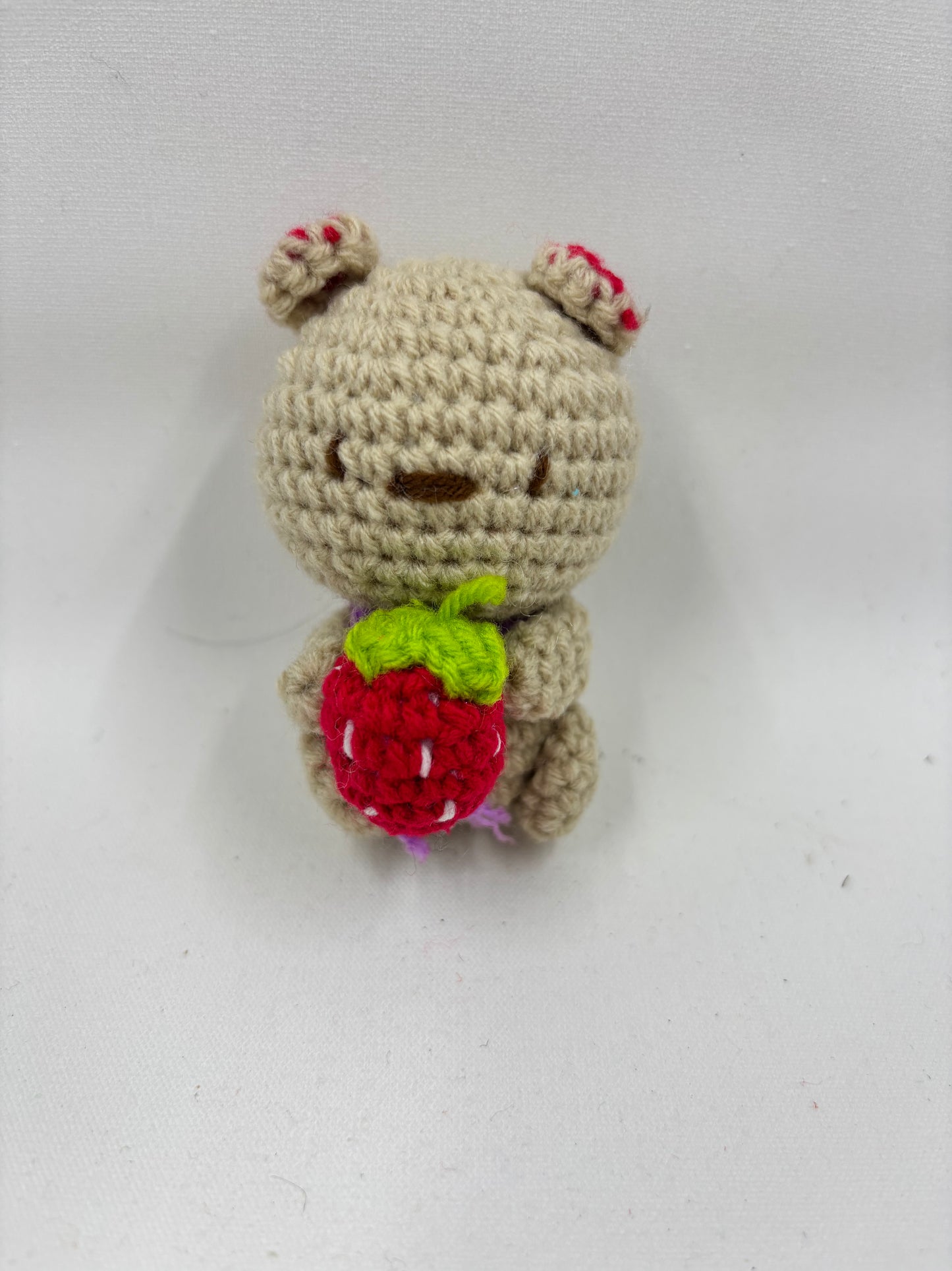Crochet Bear with Strawberry and Scarf Keychain