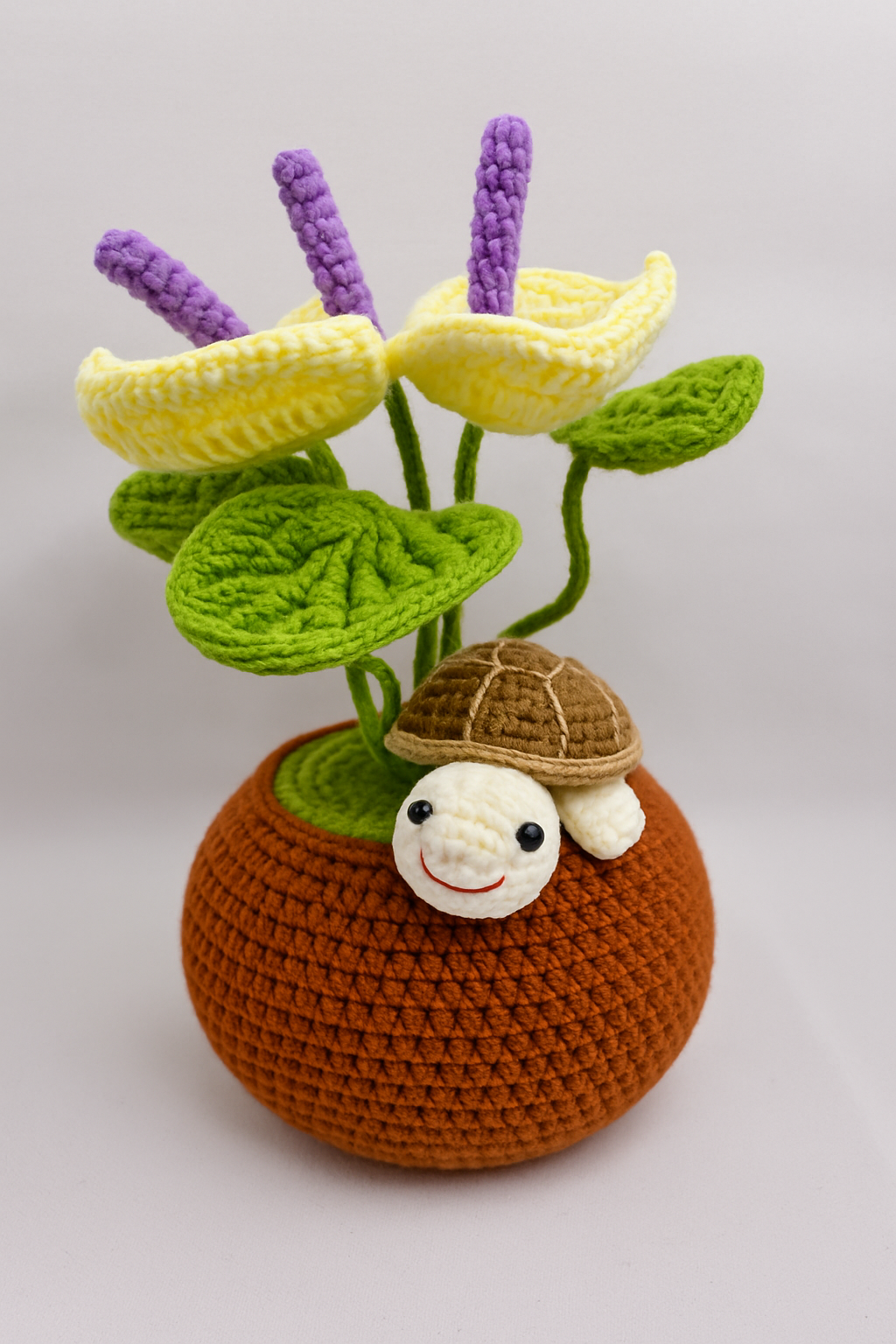 Crochet Lily Pad Flower with Turtle Flower Pot