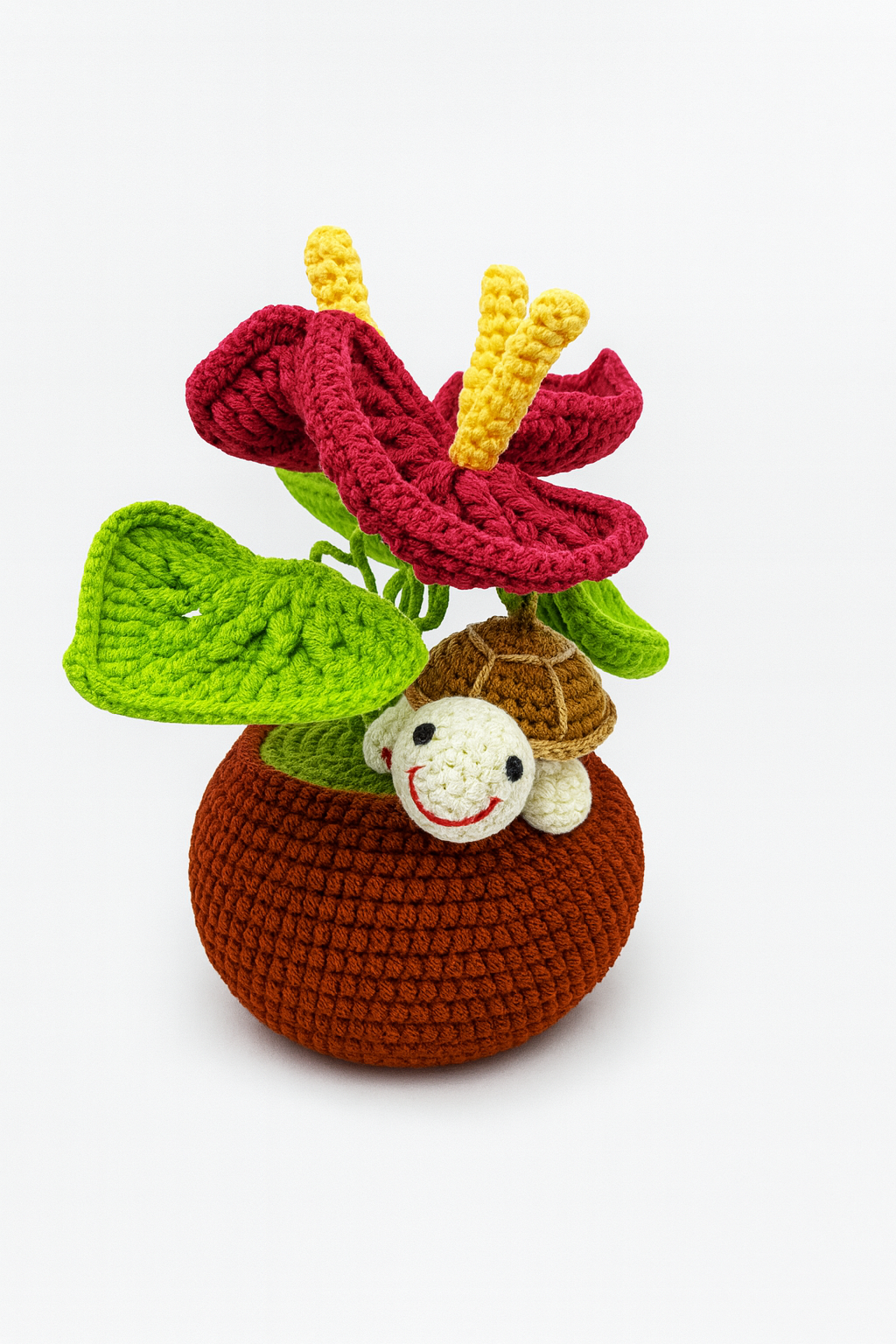 Crochet Lily Pad Flower with Turtle Flower Pot