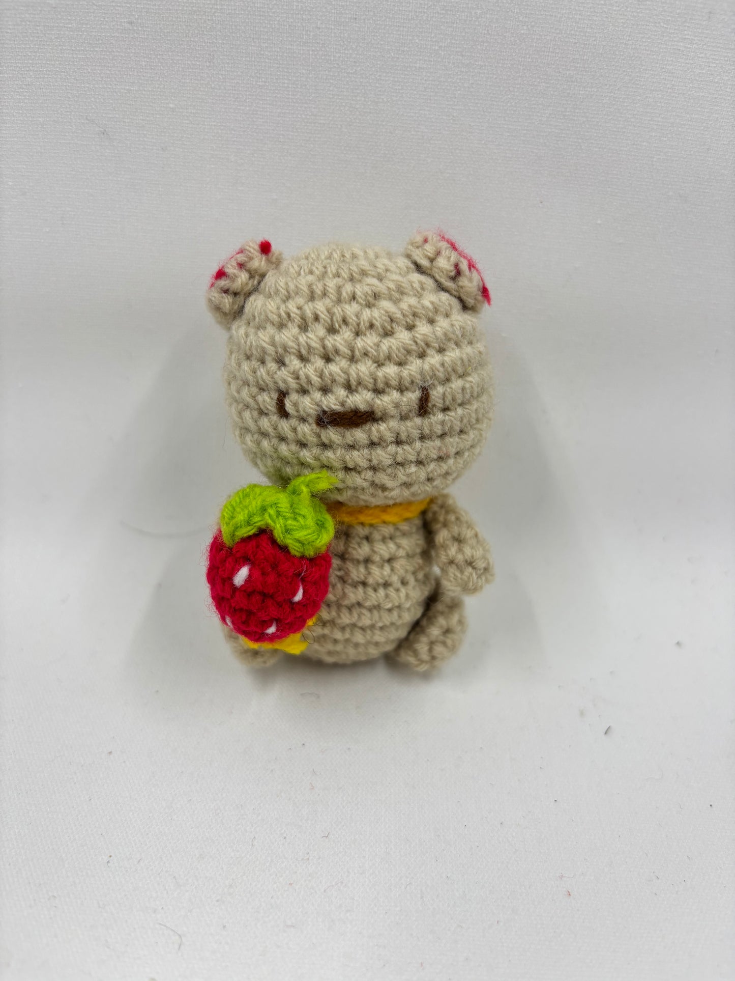 Crochet Bear with Strawberry and Scarf Keychain