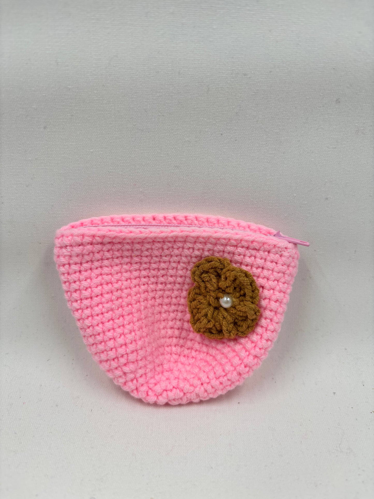 Handmade Crochet Coin Purse with Flower Accent