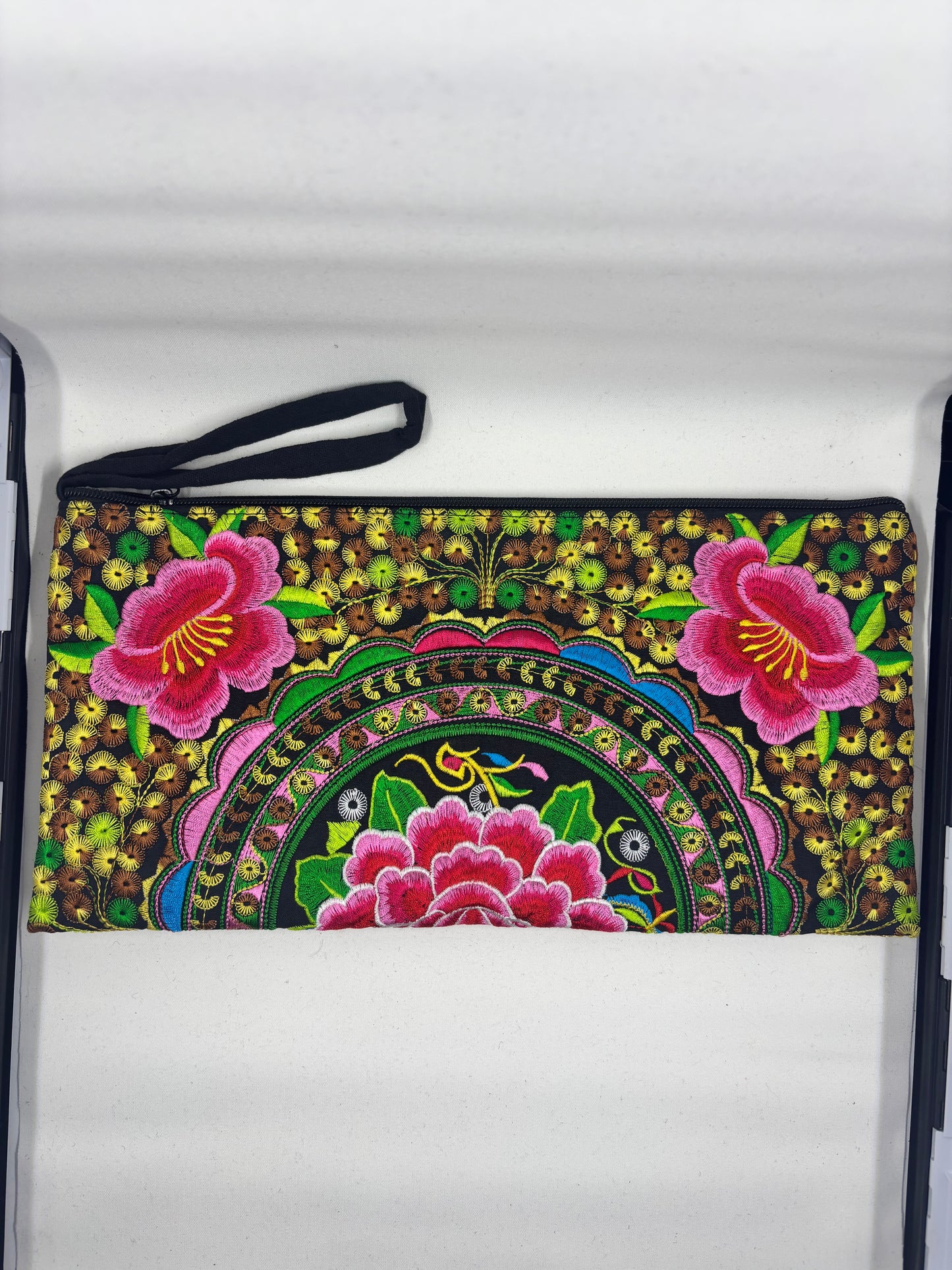 Extra Large Embroidered Zip Clutch