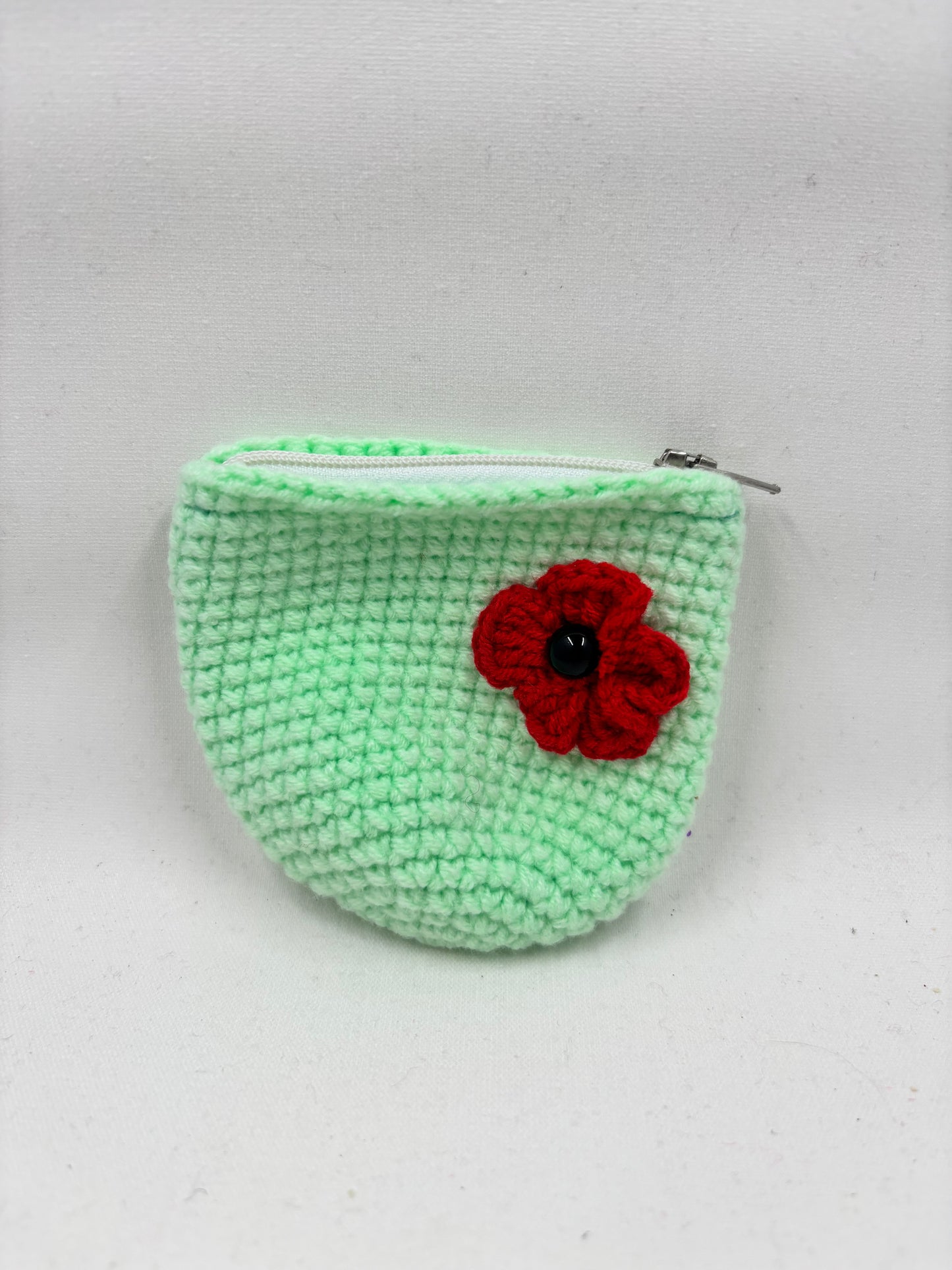 Handmade Crochet Coin Purse with Flower Accent
