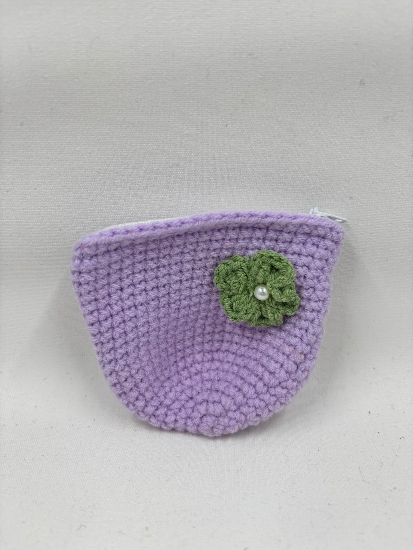 Handmade Crochet Coin Purse with Flower Accent